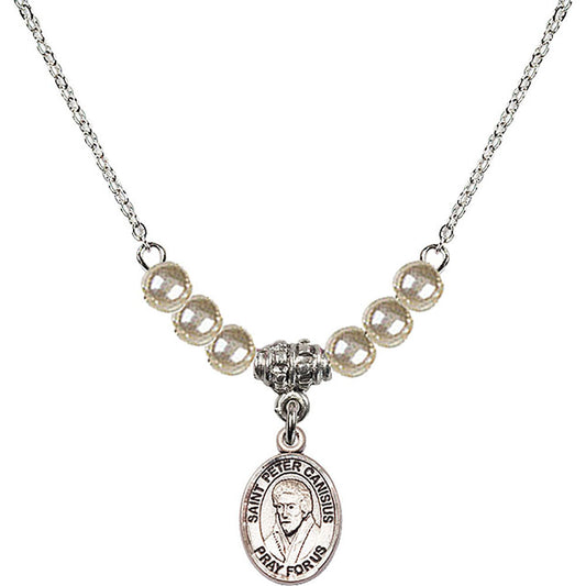Sterling Silver Saint Peter Canisius Birthstone Necklace with Faux-Pearl Beads - 9393