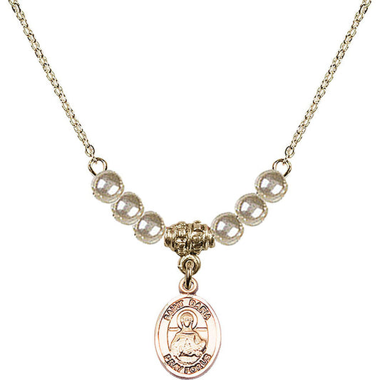 14kt Gold Filled Saint Daria Birthstone Necklace with Faux-Pearl Beads - 9396