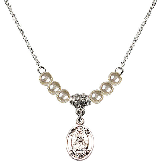 Sterling Silver Saint Daria Birthstone Necklace with Faux-Pearl Beads - 9396