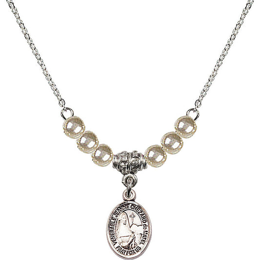 Sterling Silver Saint Jeanne Chezard de Matel Birthstone Necklace with Faux-Pearl Beads - 9401