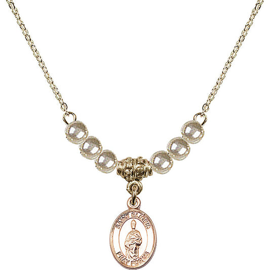 14kt Gold Filled Saint Eligius Birthstone Necklace with Faux-Pearl Beads - 9402