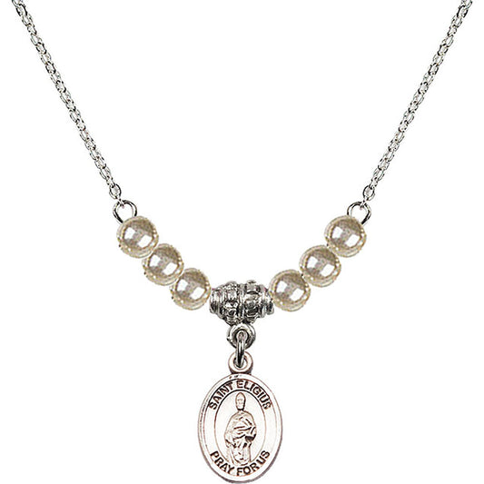 Sterling Silver Saint Eligius Birthstone Necklace with Faux-Pearl Beads - 9402