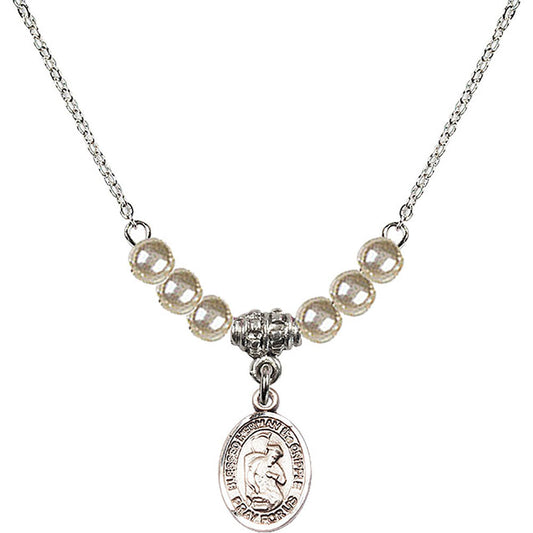 Sterling Silver Blessed Herman the Cripple Birthstone Necklace with Faux-Pearl Beads - 9403