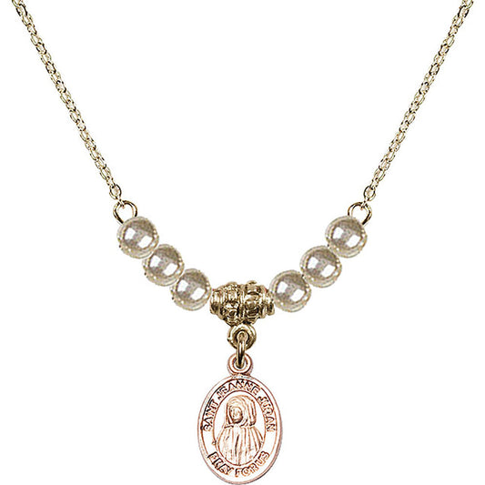 14kt Gold Filled Saint Jeanne Jugan Birthstone Necklace with Faux-Pearl Beads - 9409