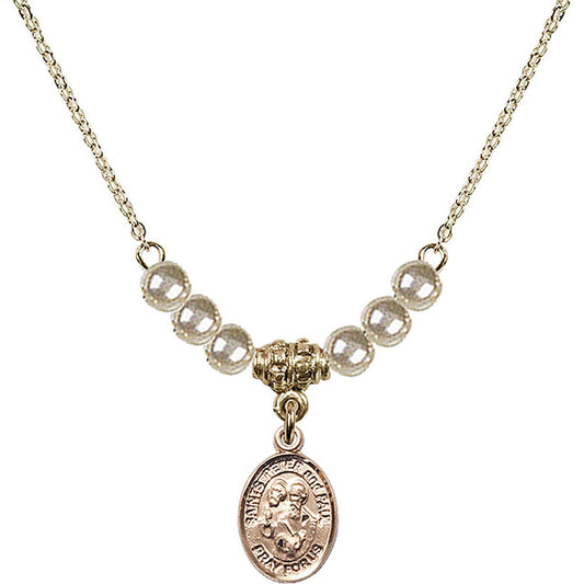 14kt Gold Filled Saints Peter & Paul Birthstone Necklace with Faux-Pearl Beads - 9410