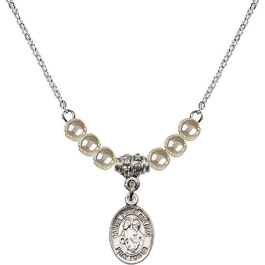 Sterling Silver Saints Peter & Paul Birthstone Necklace with Faux-Pearl Beads - 9410