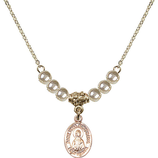 14kt Gold Filled Saint Lydia Purpuraria Birthstone Necklace with Faux-Pearl Beads - 9411