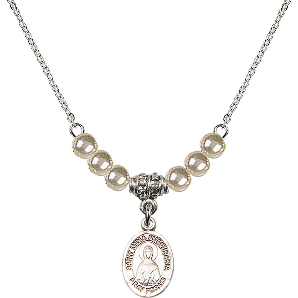 Sterling Silver Saint Lydia Purpuraria Birthstone Necklace with Faux-Pearl Beads - 9411
