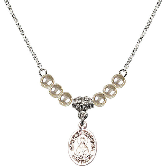 Sterling Silver Saint Lydia Purpuraria Birthstone Necklace with Faux-Pearl Beads - 9411