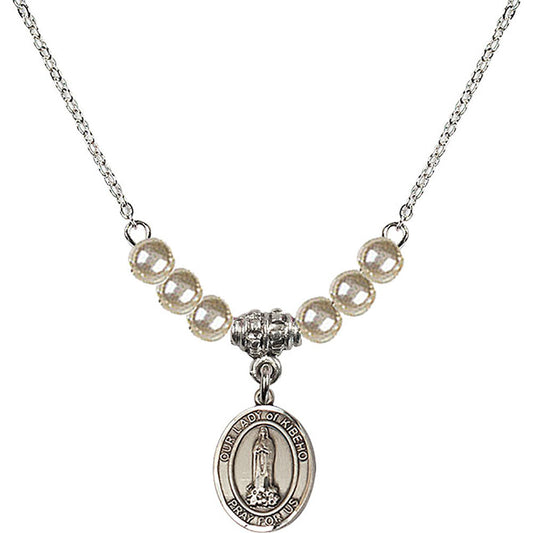 Sterling Silver Our Lady of Kibeho Birthstone Necklace with Faux-Pearl Beads - 9414