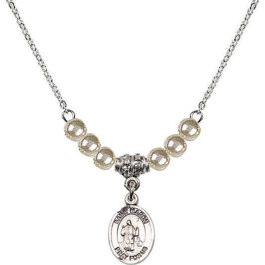Sterling Silver Saint Maron Birthstone Necklace with Faux-Pearl Beads - 9417