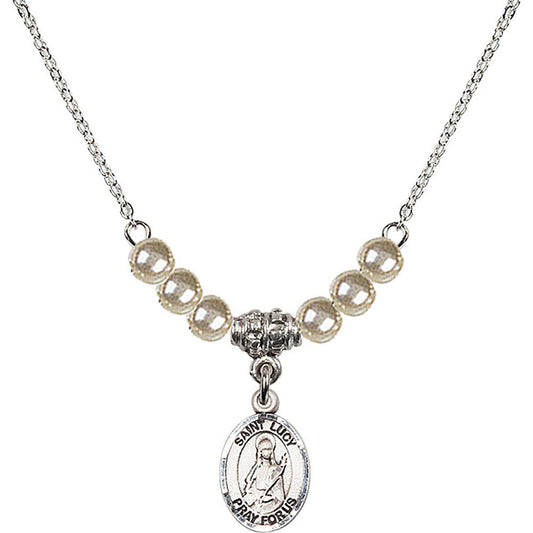 Sterling Silver Saint Lucy Birthstone Necklace with Faux-Pearl Beads - 9422