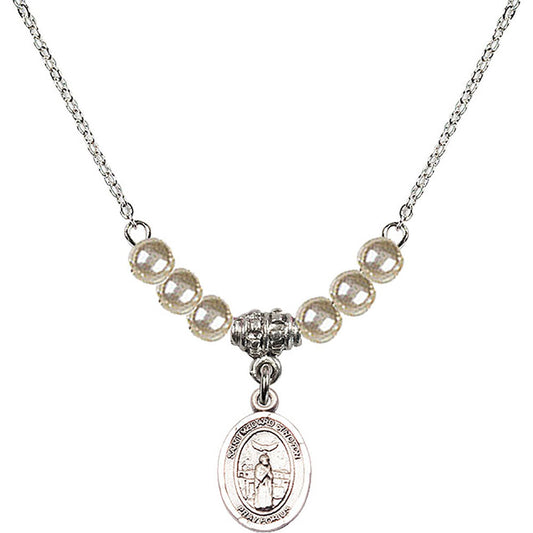Sterling Silver Saint Medard of Noyon Birthstone Necklace with Faux-Pearl Beads - 9444