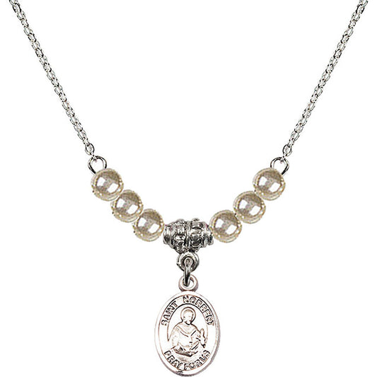 Sterling Silver Saint Norbert of Xanten Birthstone Necklace with Faux-Pearl Beads - 9447