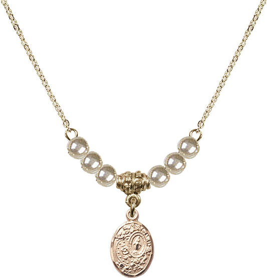 14kt Gold Filled Miraculous Birthstone Necklace with Faux-Pearl Beads - 9682