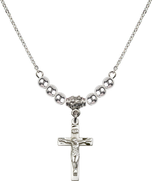 Sterling Silver Crucifix Birthstone Necklace with Sterling Silver Beads - 0001