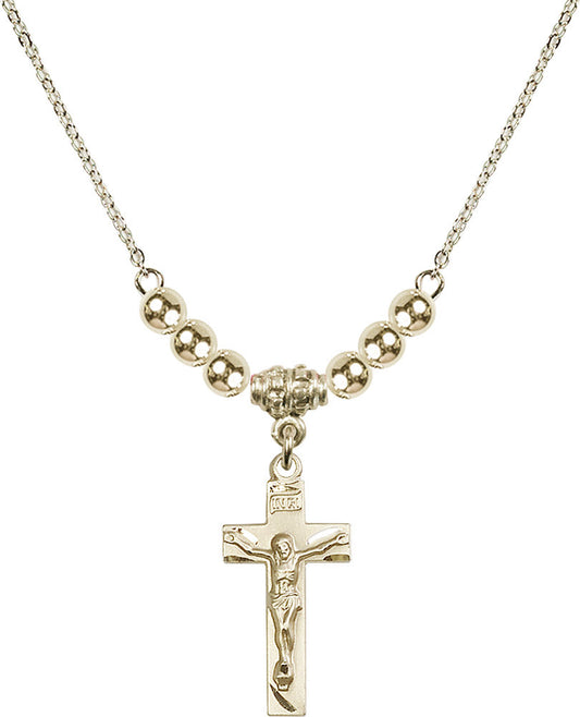 14kt Gold Filled Crucifix Birthstone Necklace with Gold Filled Beads - 0006