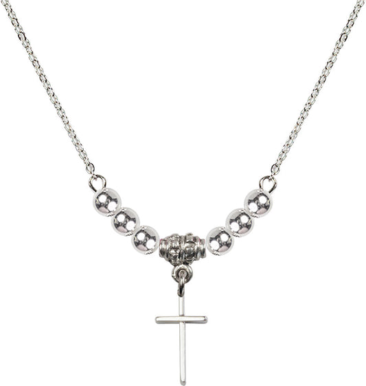 Sterling Silver Cross Birthstone Necklace with Sterling Silver Beads - 0014