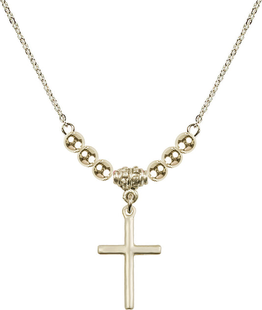 14kt Gold Filled Cross Birthstone Necklace with Gold Filled Beads - 0017