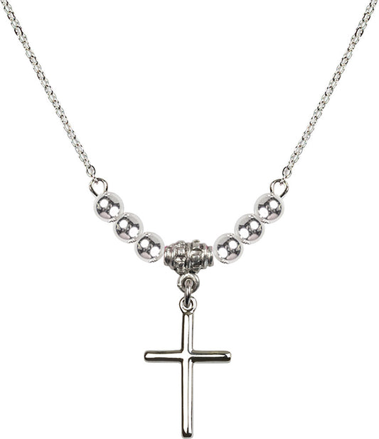 Sterling Silver Cross Birthstone Necklace with Sterling Silver Beads - 0017