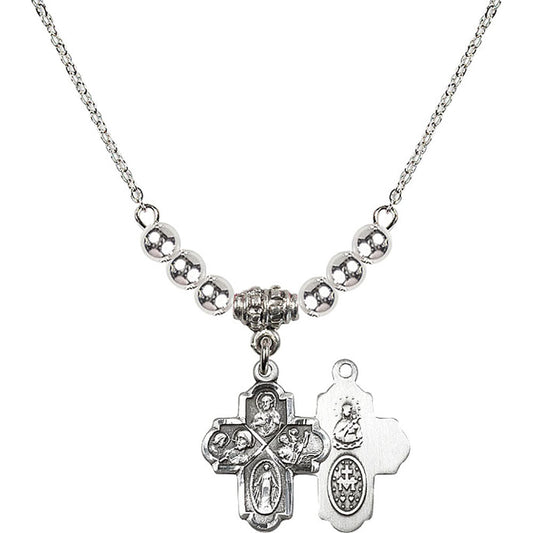Sterling Silver 4-Way Birthstone Necklace with Sterling Silver Beads - 0047