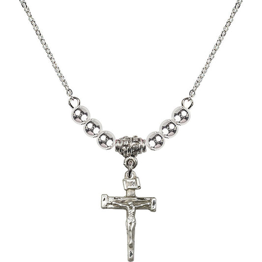 Sterling Silver Nail Crucifix Birthstone Necklace with Sterling Silver Beads - 0072