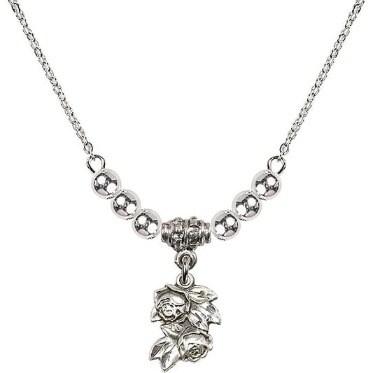 Sterling Silver Rose Birthstone Necklace with Sterling Silver Beads - 0204