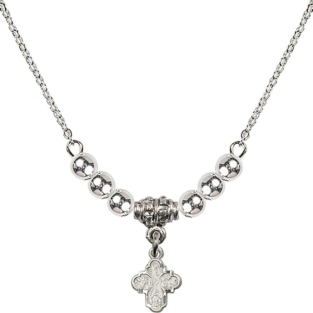 Sterling Silver 4-Way Birthstone Necklace with Sterling Silver Beads - 0207