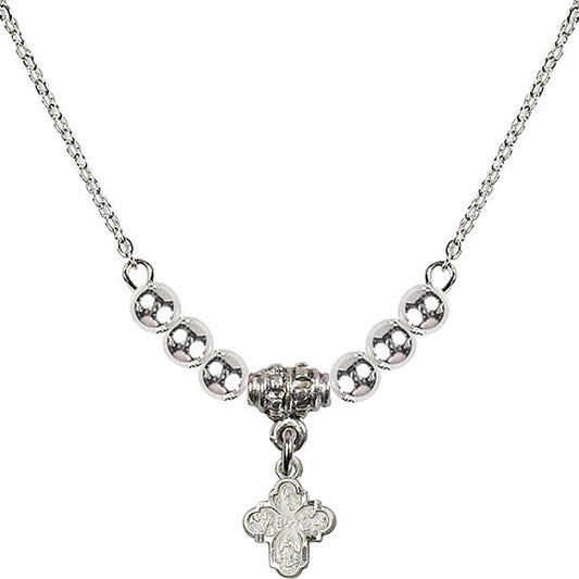 Sterling Silver 4-Way Birthstone Necklace with Sterling Silver Beads - 0207