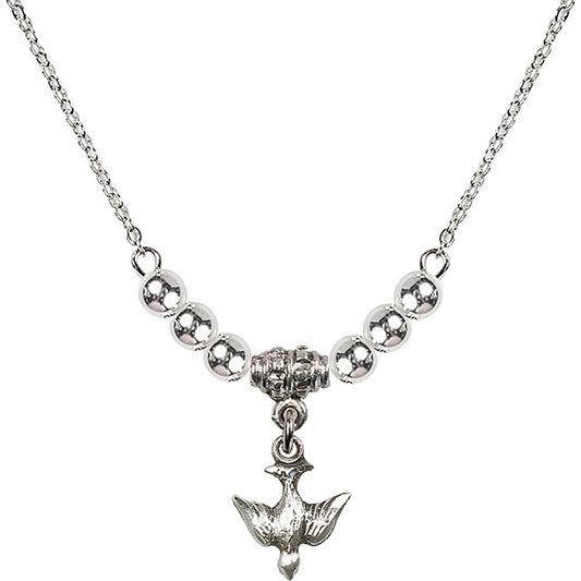 Sterling Silver Holy Spirit Birthstone Necklace with Sterling Silver Beads - 0208