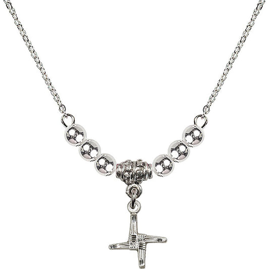 Sterling Silver Saint Brigid Cross Birthstone Necklace with Sterling Silver Beads - 0291