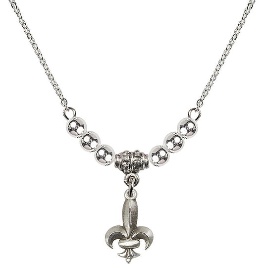 Sterling Silver Fleur de Lis Birthstone Necklace with Sterling Silver Beads - 0293