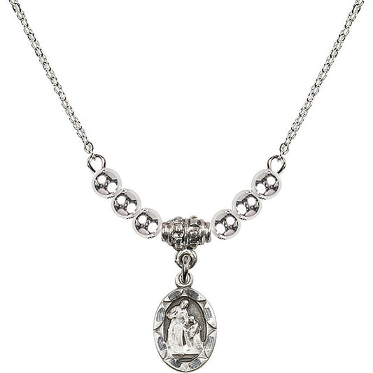 Sterling Silver Saint Ann Birthstone Necklace with Sterling Silver Beads - 0301
