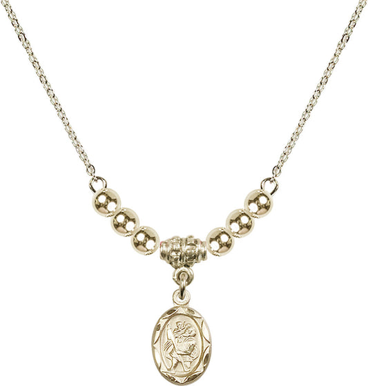 14kt Gold Filled Saint Christopher Birthstone Necklace with Gold Filled Beads - 0301
