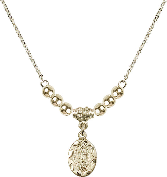 14kt Gold Filled Our Lady of Guadalupe Birthstone Necklace with Gold Filled Beads - 0301