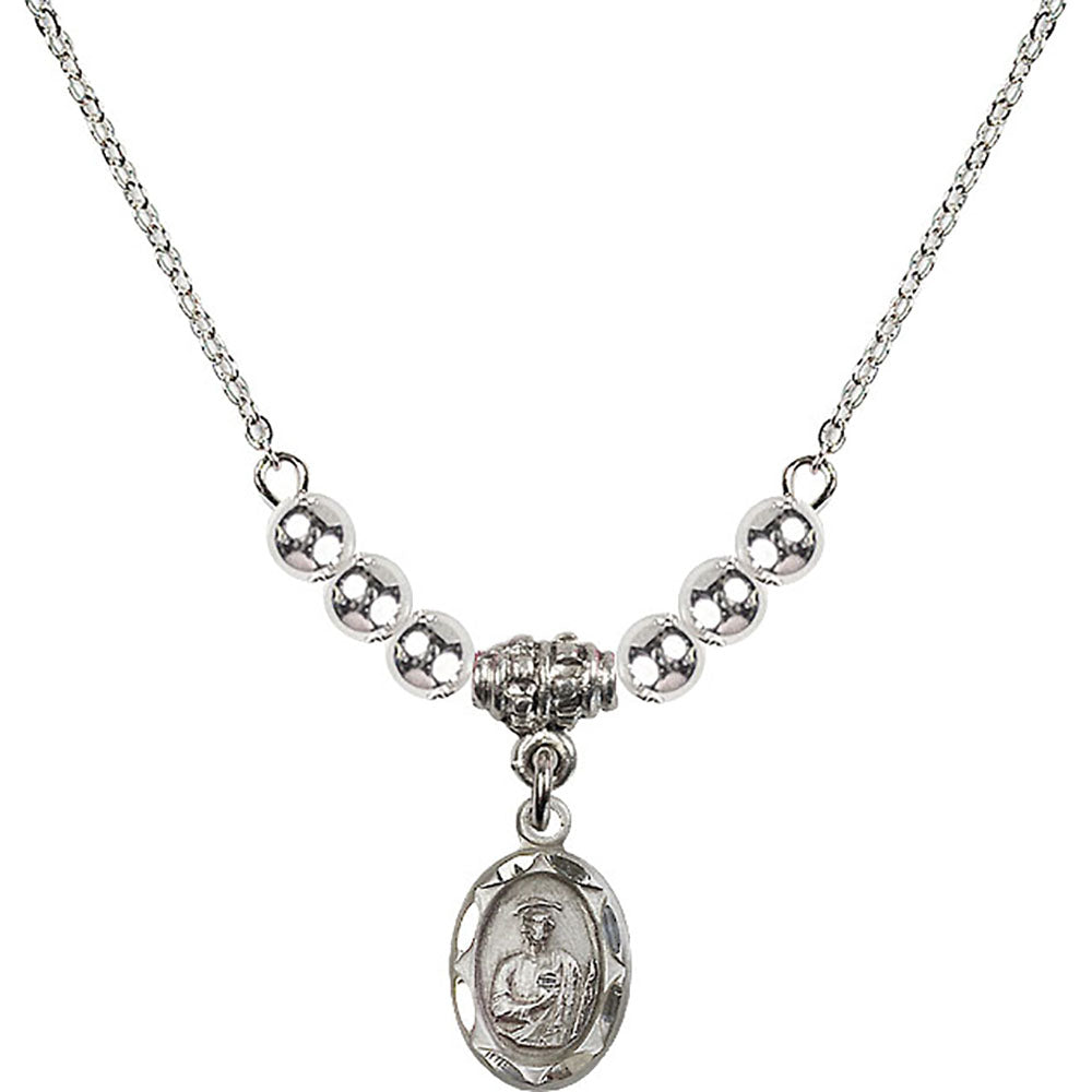 Sterling Silver Saint Jude Birthstone Necklace with Sterling Silver Beads - 0301