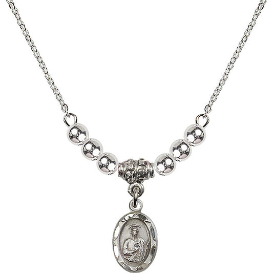 Sterling Silver Saint Jude Birthstone Necklace with Sterling Silver Beads - 0301