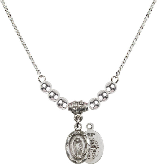 Sterling Silver Miraculous Birthstone Necklace with Sterling Silver Beads - 0301