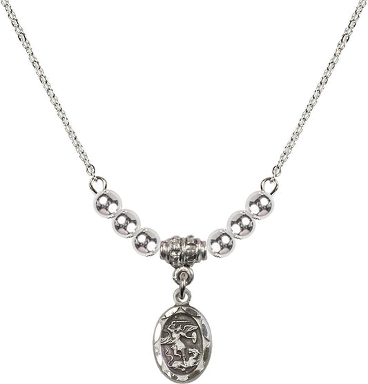 Sterling Silver Saint Michael the Archangel Birthstone Necklace with Sterling Silver Beads - 0301