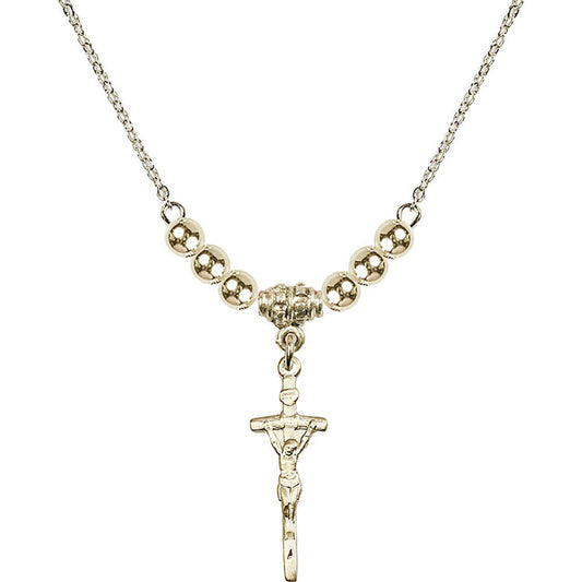 14kt Gold Filled Papal Crucifix Birthstone Necklace with Gold Filled Beads - 0563
