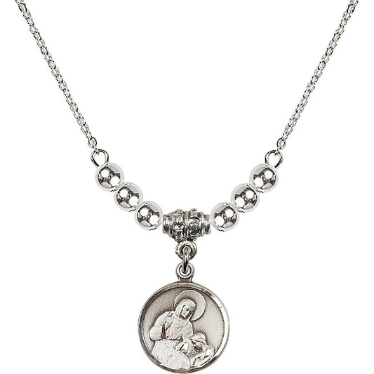 Sterling Silver Saint Ann Birthstone Necklace with Sterling Silver Beads - 0601