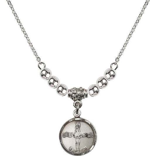Sterling Silver Baptism Birthstone Necklace with Sterling Silver Beads - 0601