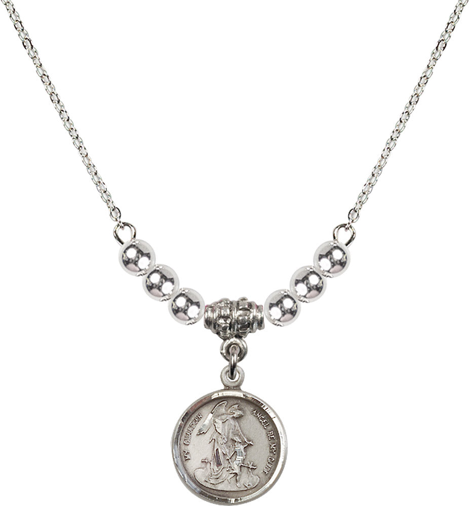 Sterling Silver Guardian Angel Birthstone Necklace with Sterling Silver Beads - 0601
