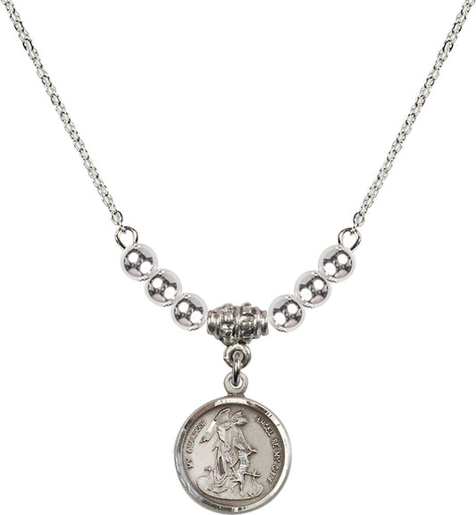 Sterling Silver Guardian Angel Birthstone Necklace with Sterling Silver Beads - 0601