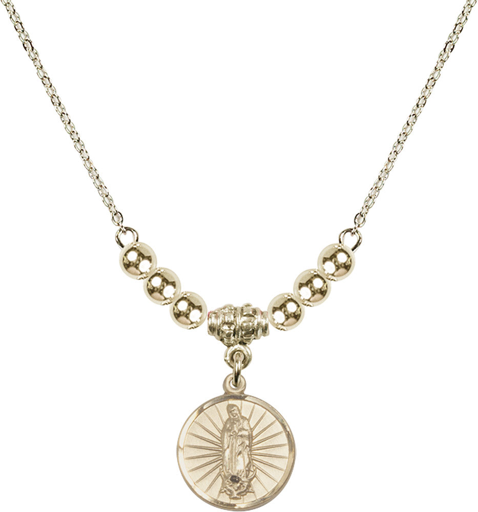 14kt Gold Filled Our Lady of Guadalupe Birthstone Necklace with Gold Filled Beads - 0601