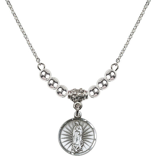 Sterling Silver Our Lady of Guadalupe Birthstone Necklace with Sterling Silver Beads - 0601
