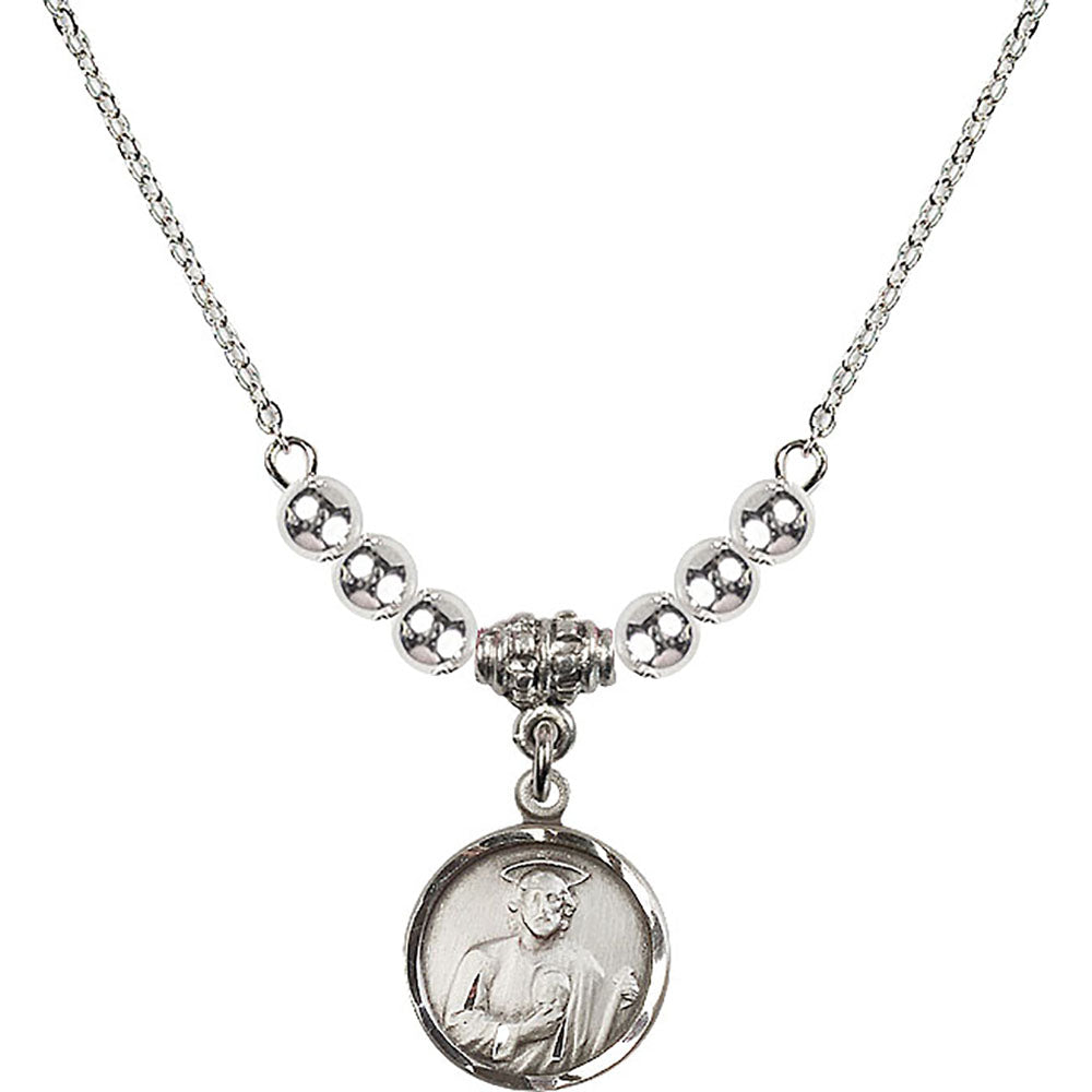 Sterling Silver Saint Jude Birthstone Necklace with Sterling Silver Beads - 0601