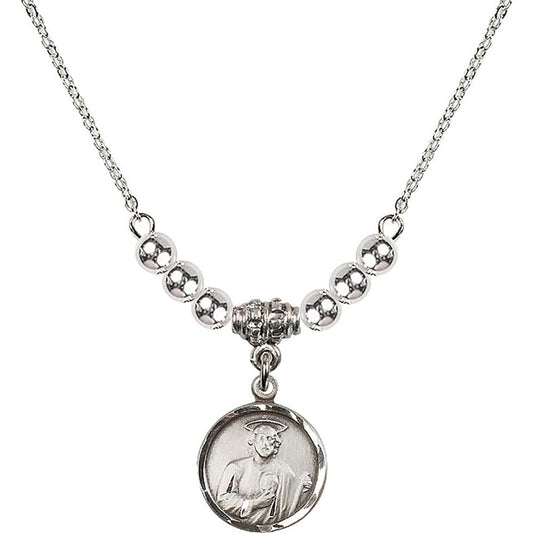 Sterling Silver Saint Jude Birthstone Necklace with Sterling Silver Beads - 0601