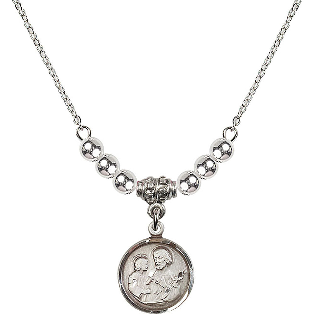 Sterling Silver Saint Joseph Birthstone Necklace with Sterling Silver Beads - 0601