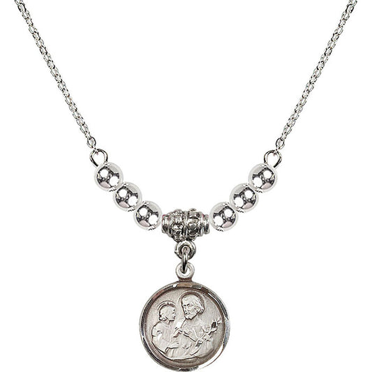 Sterling Silver Saint Joseph Birthstone Necklace with Sterling Silver Beads - 0601